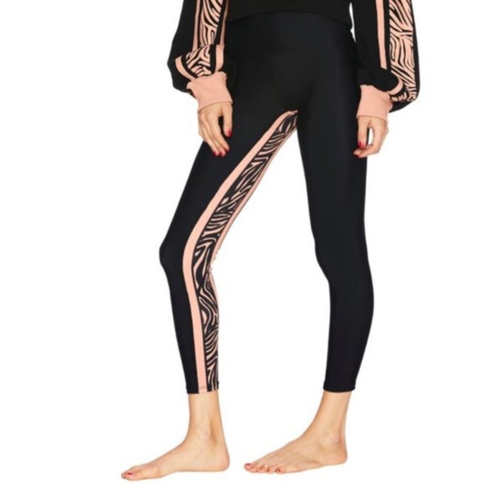 Beach Riot Sport Leggings Gracie Black Pink Zebra Print Full Length Workout